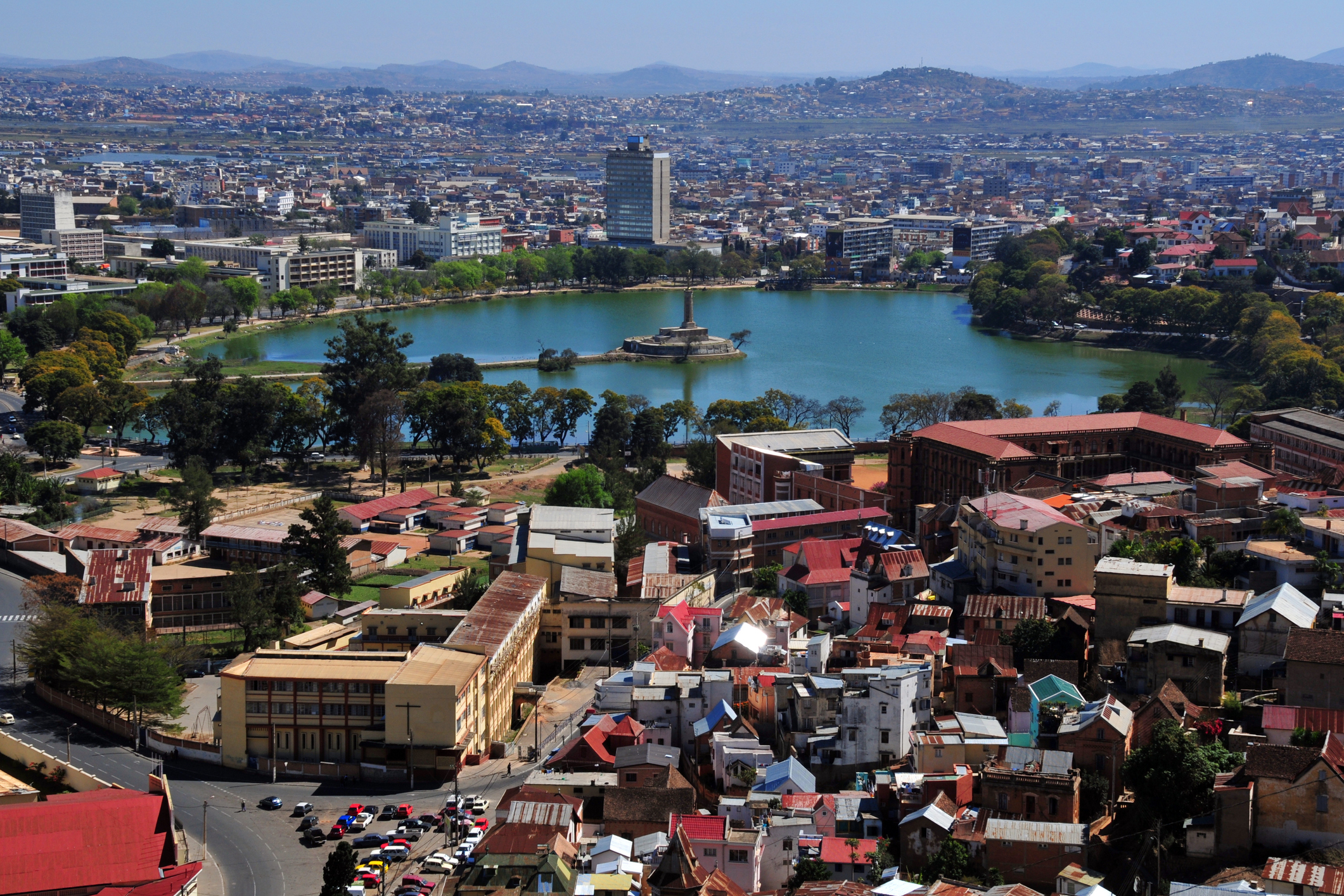 Antananarivo, Madagascar: skyline - view from the Haute Ville - Anosy Lake 
