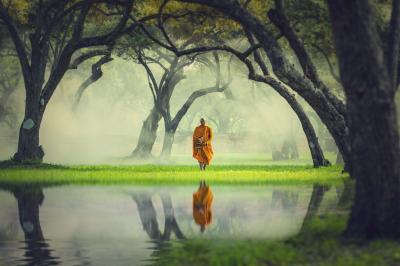 Lake and monk